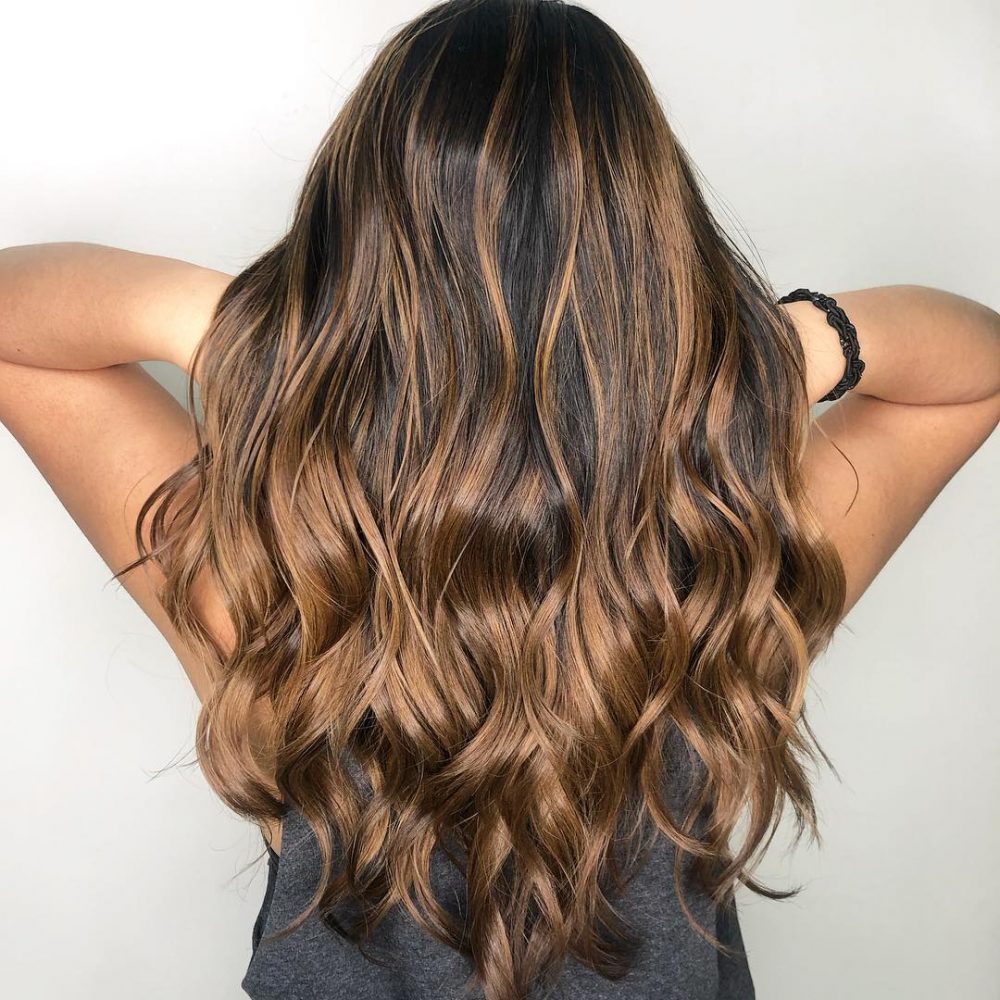 Effortless Caramel Balayage on Deep Brown Base