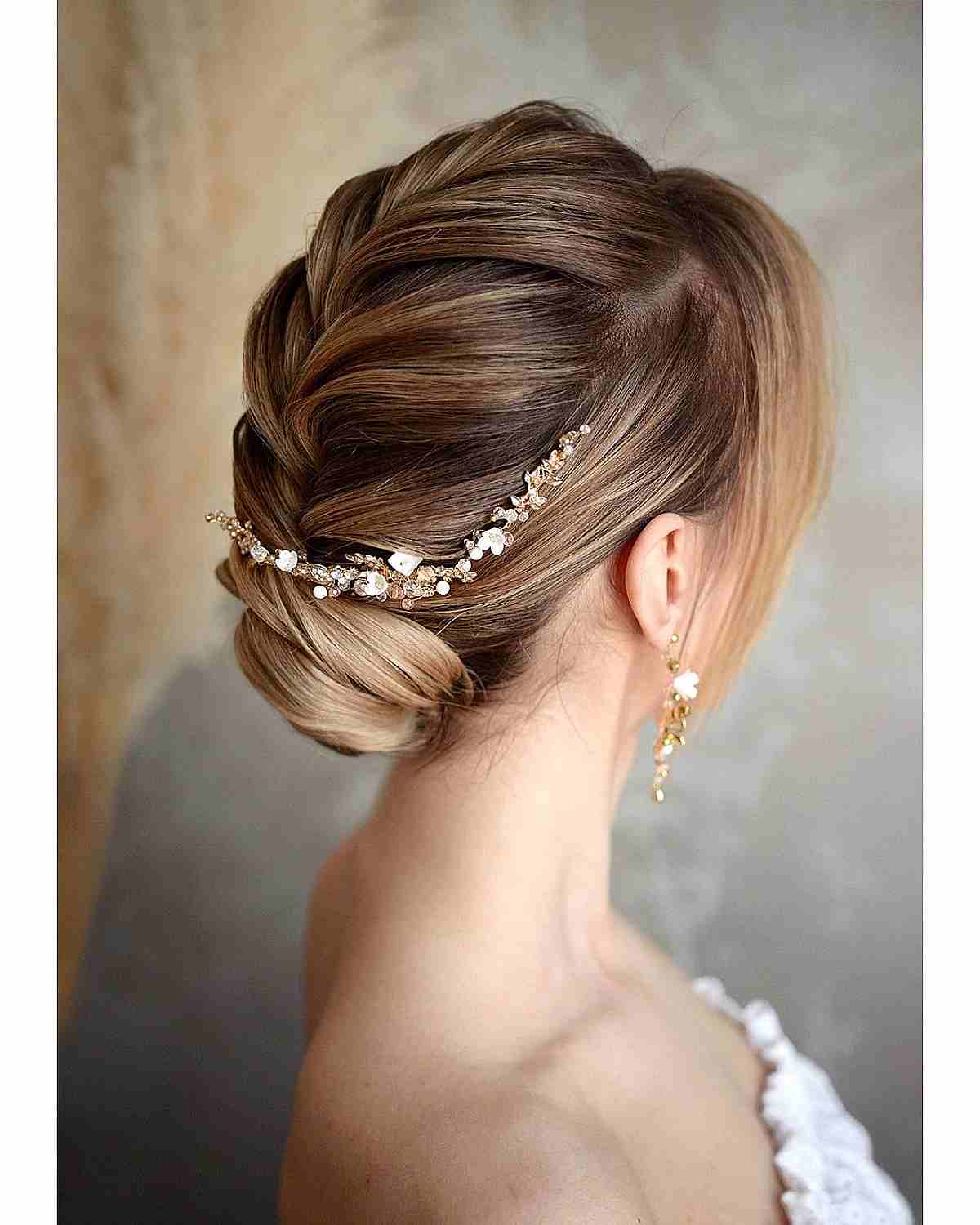 Effortless French Braid Low Bun Wedding Updo