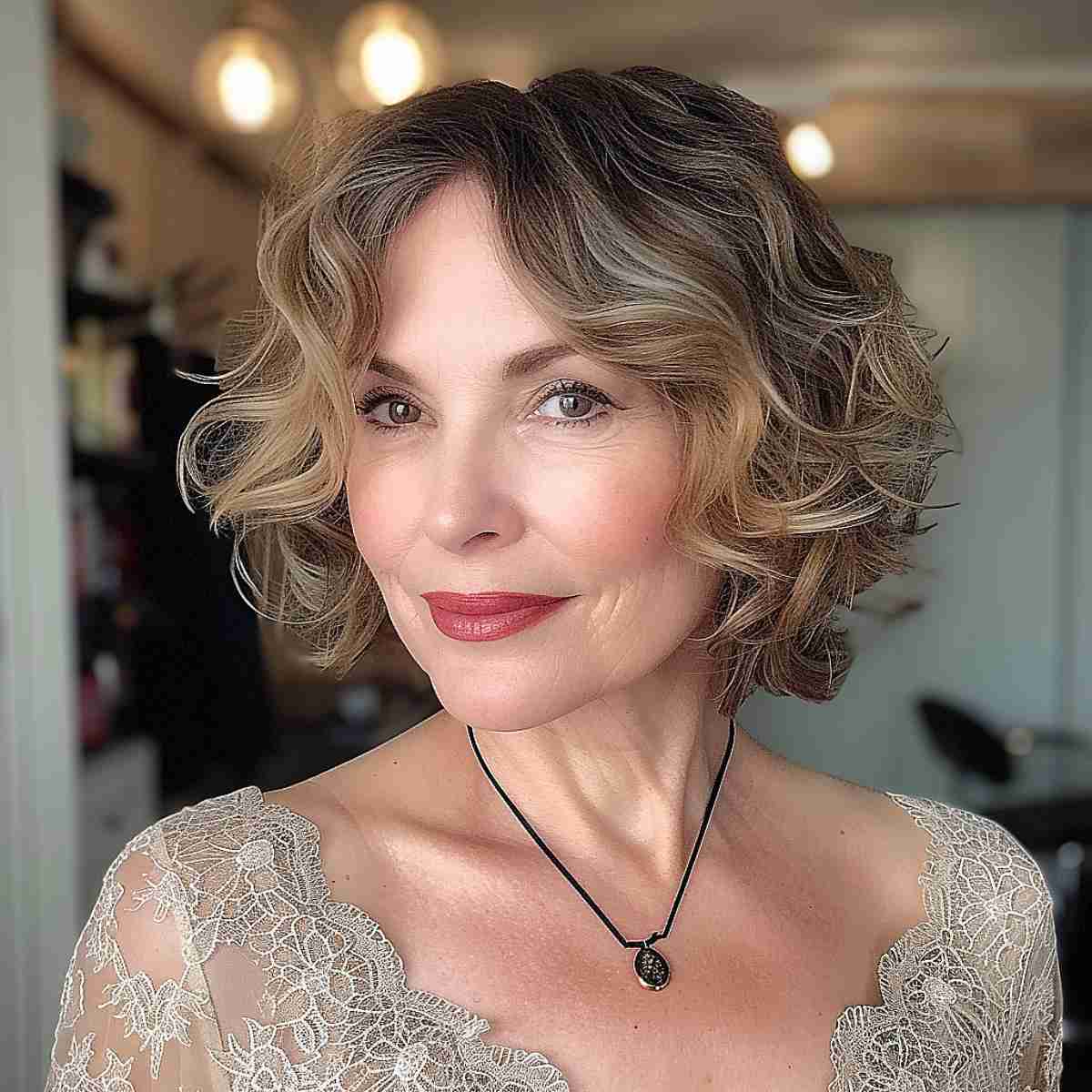 Effortless wavy short hairstyle for women aged 50 and above