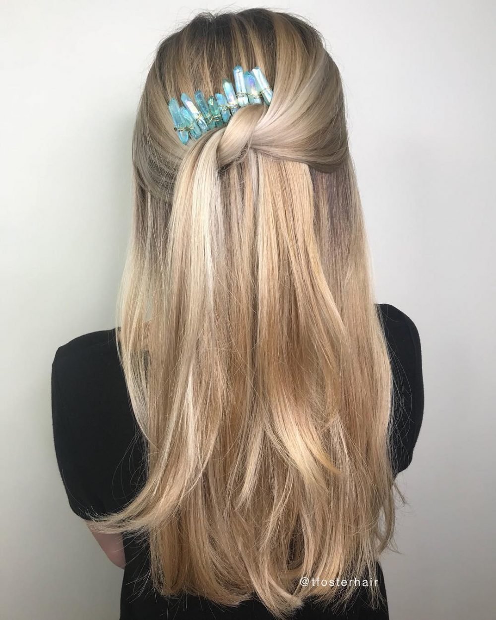 Effortless Half Updo for Long Straight Locks