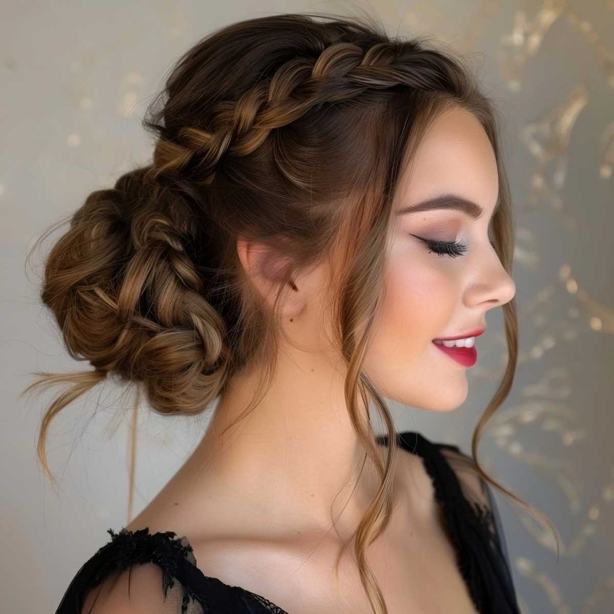 effortless low bun with side braid