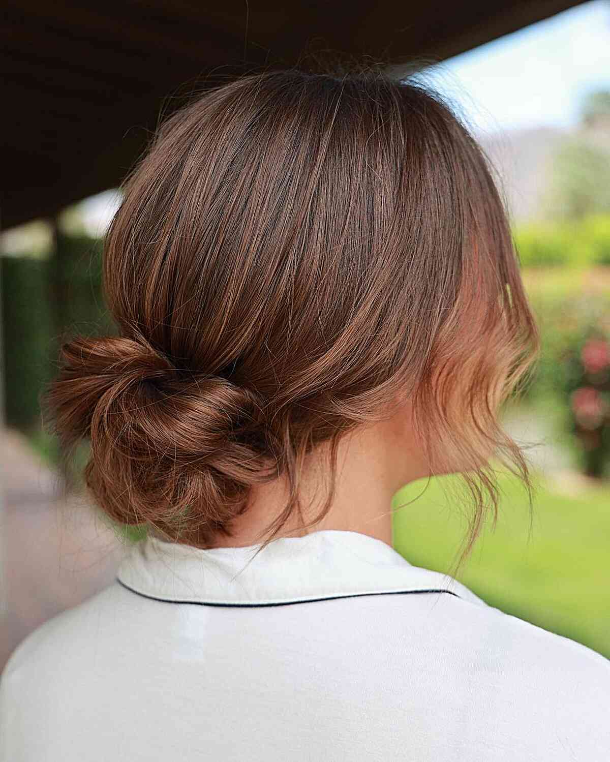 Effortless Low Messy Bun Hairstyle for Short Hair