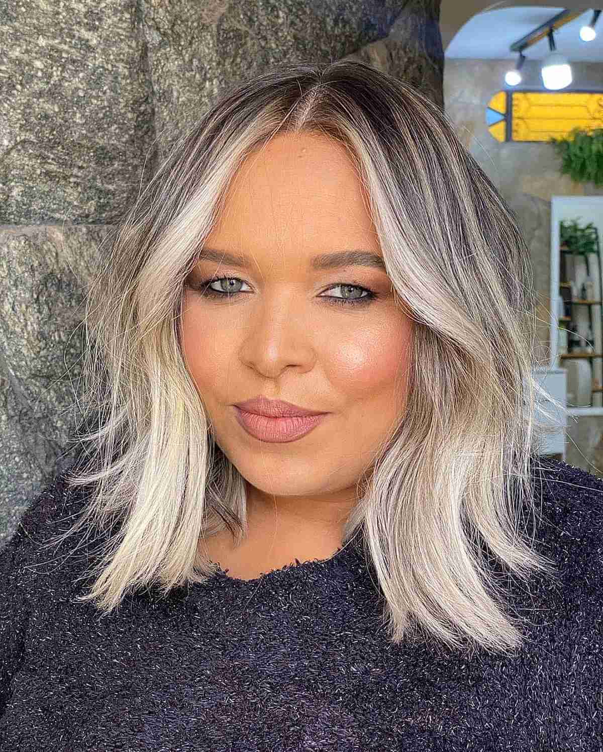 Mid-Length Effortless Rooted Blonde Lob for Various Face Shapes