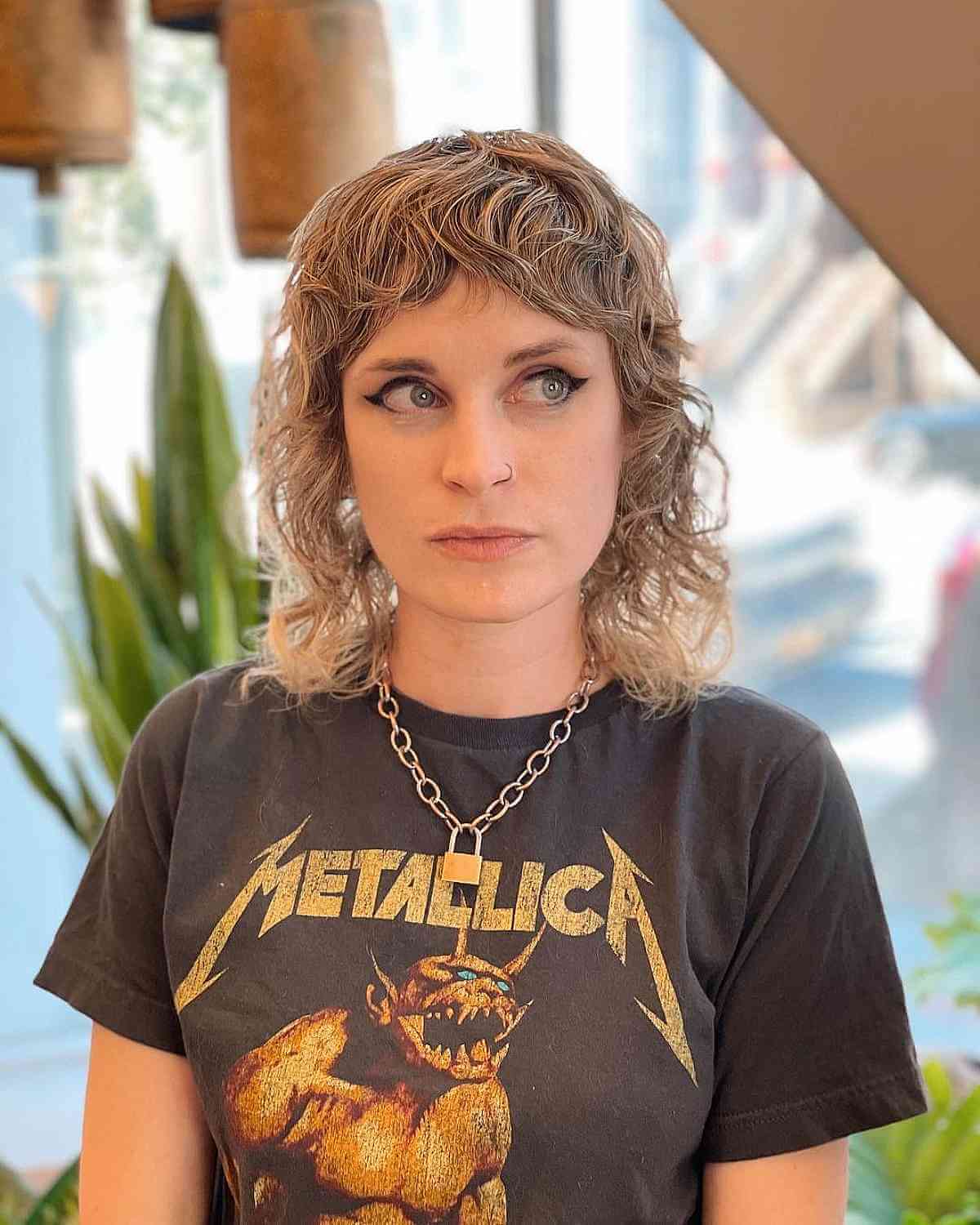 Short Shaggy Effortless Loose Curls with Bangs