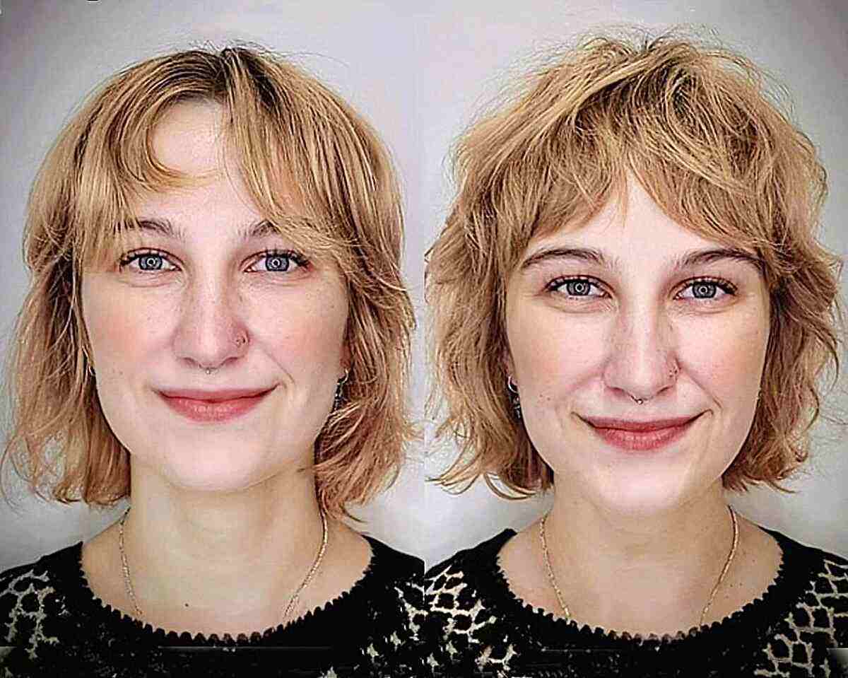 Jaw-Length Effortless Tousled Shaggy Bob with Center-Part Bangs