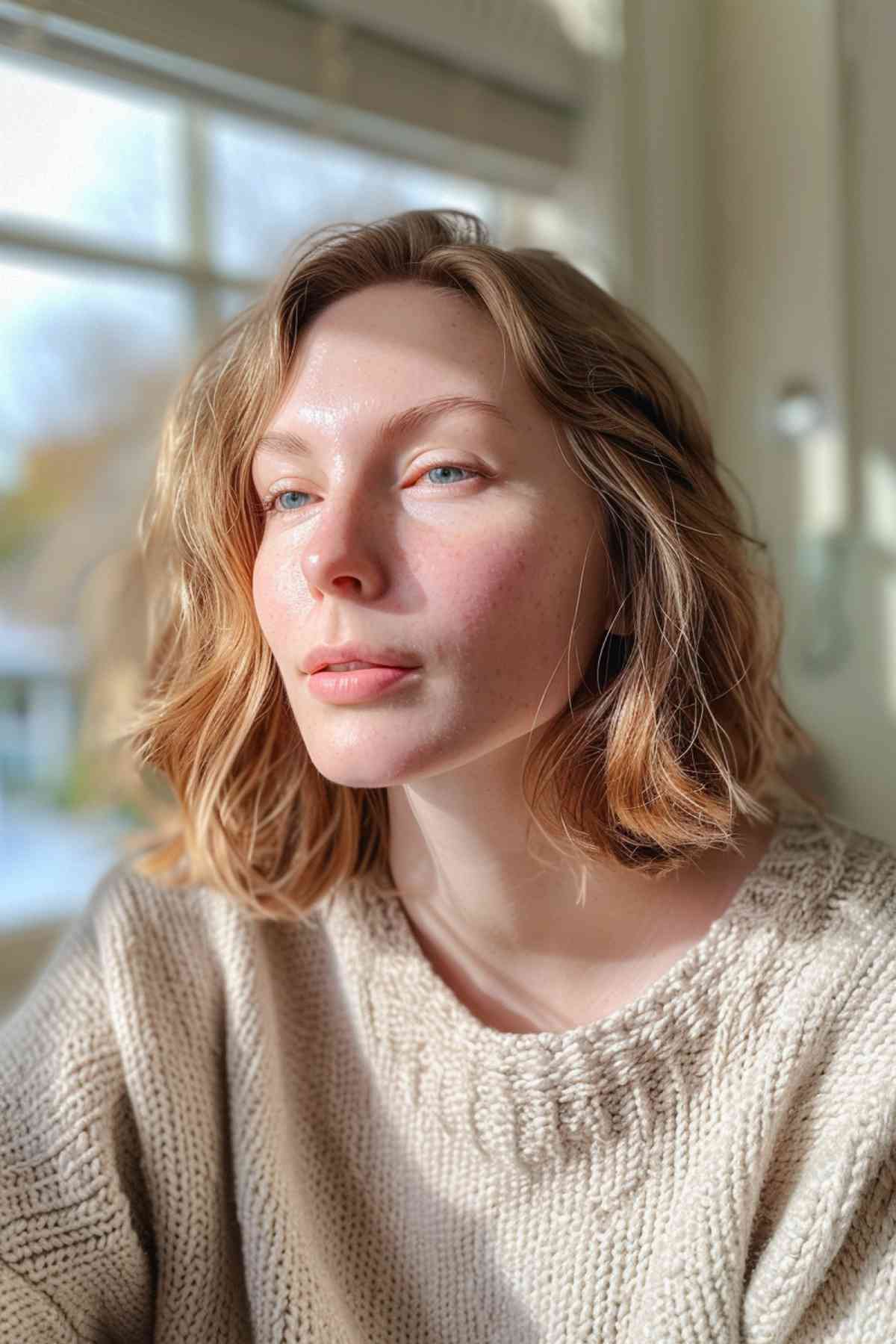 Short Wavy Haircut with Natural Highlights