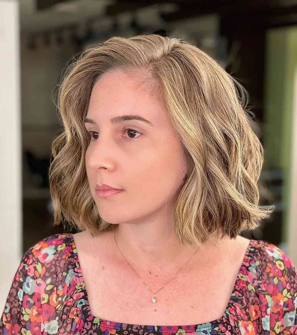 Effortless Wavy Lob Featuring a Side Part for Short Thick Hair