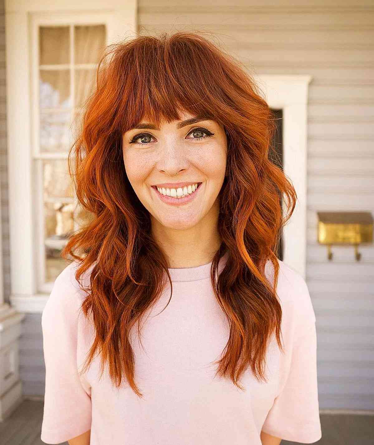 Effortless Wavy Shag with Bangs