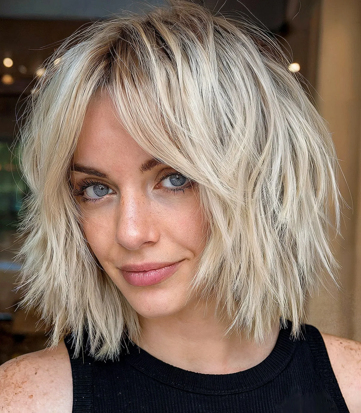Stylish Textured Shaggy Bob for women featuring blonde hair