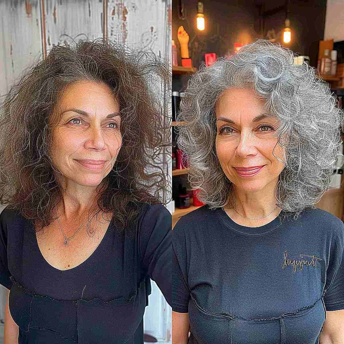Effortlessly Elegant Mid-Length Thick Curls for Ladies over Fifty