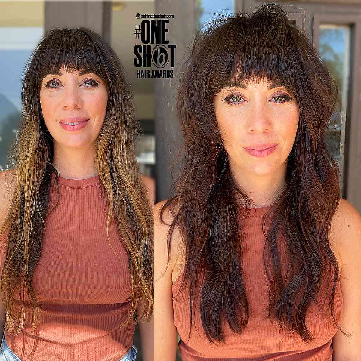 Long Lived-In Brunette Shag with Choppy Bangs