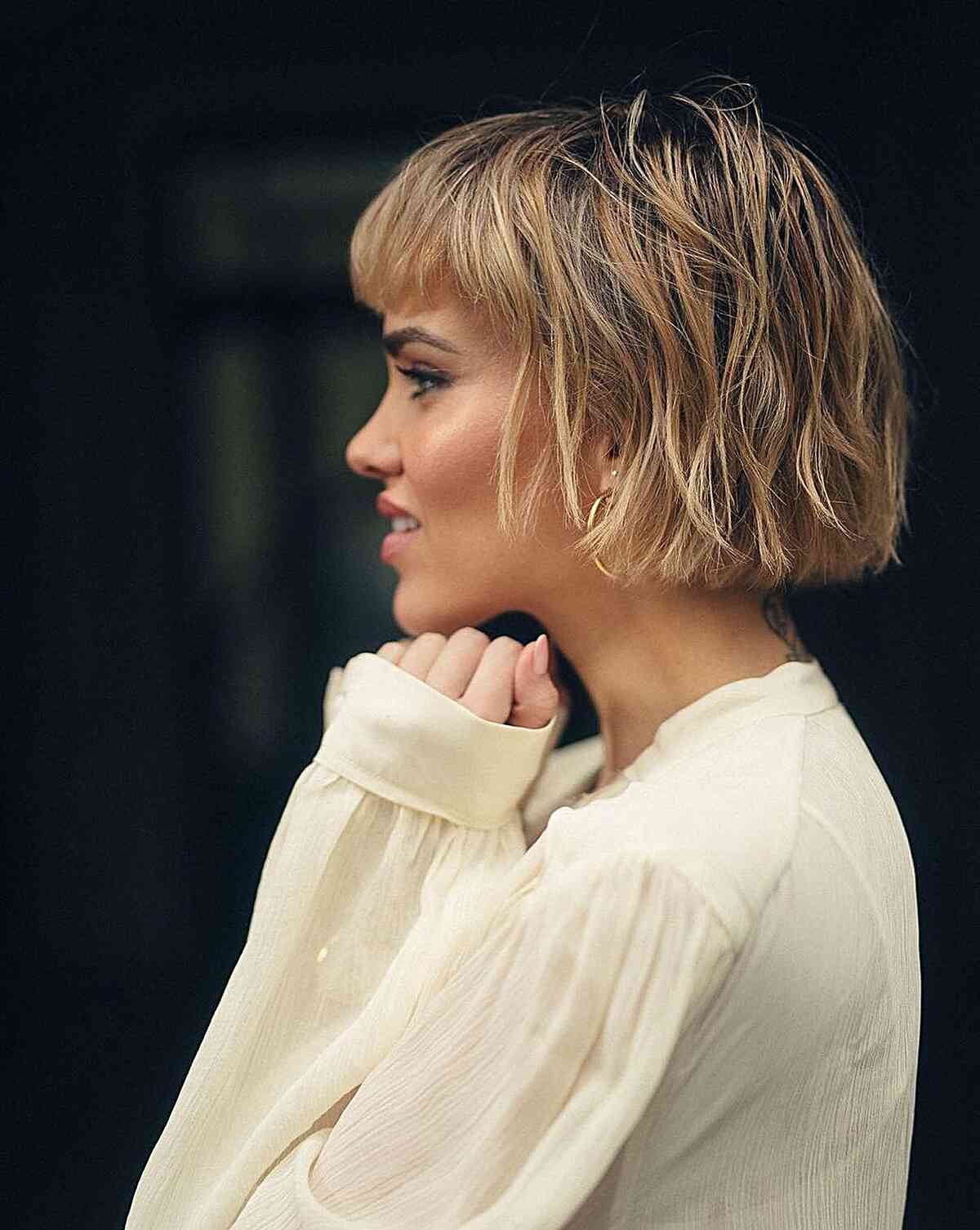 Above-the-Shoulder Tousled One-Length Hairstyle