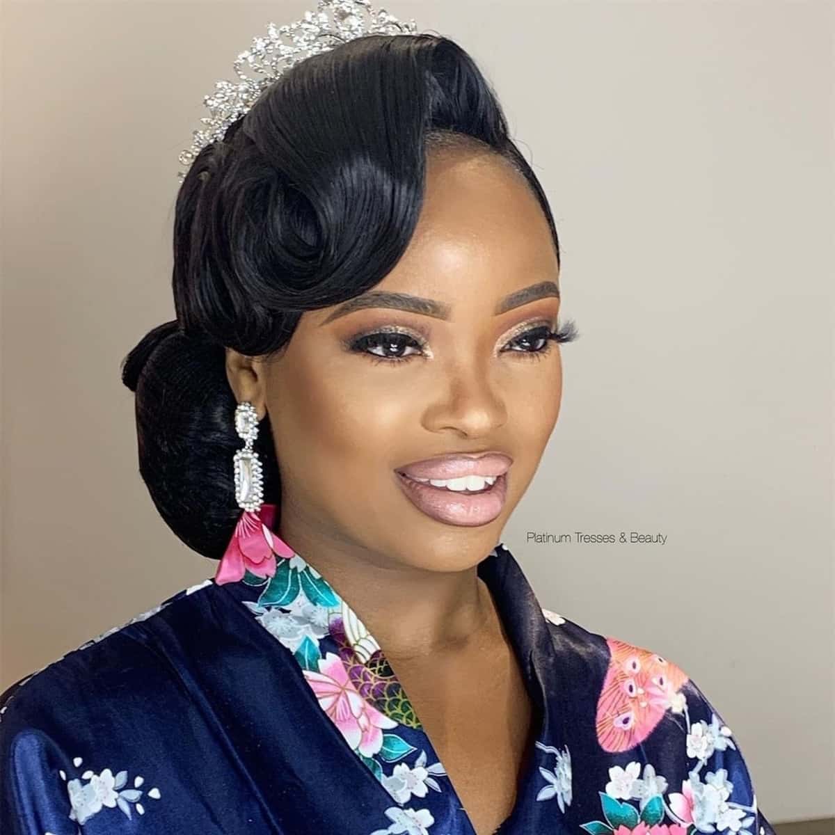 Romantic updo for african american bridesmaid