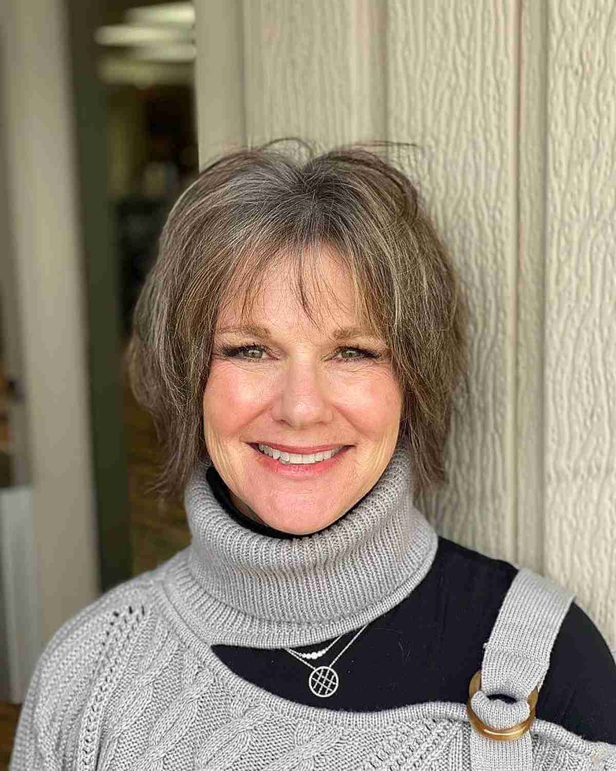Elegant Bixie with Soft Bangs for 50-Year-Olds