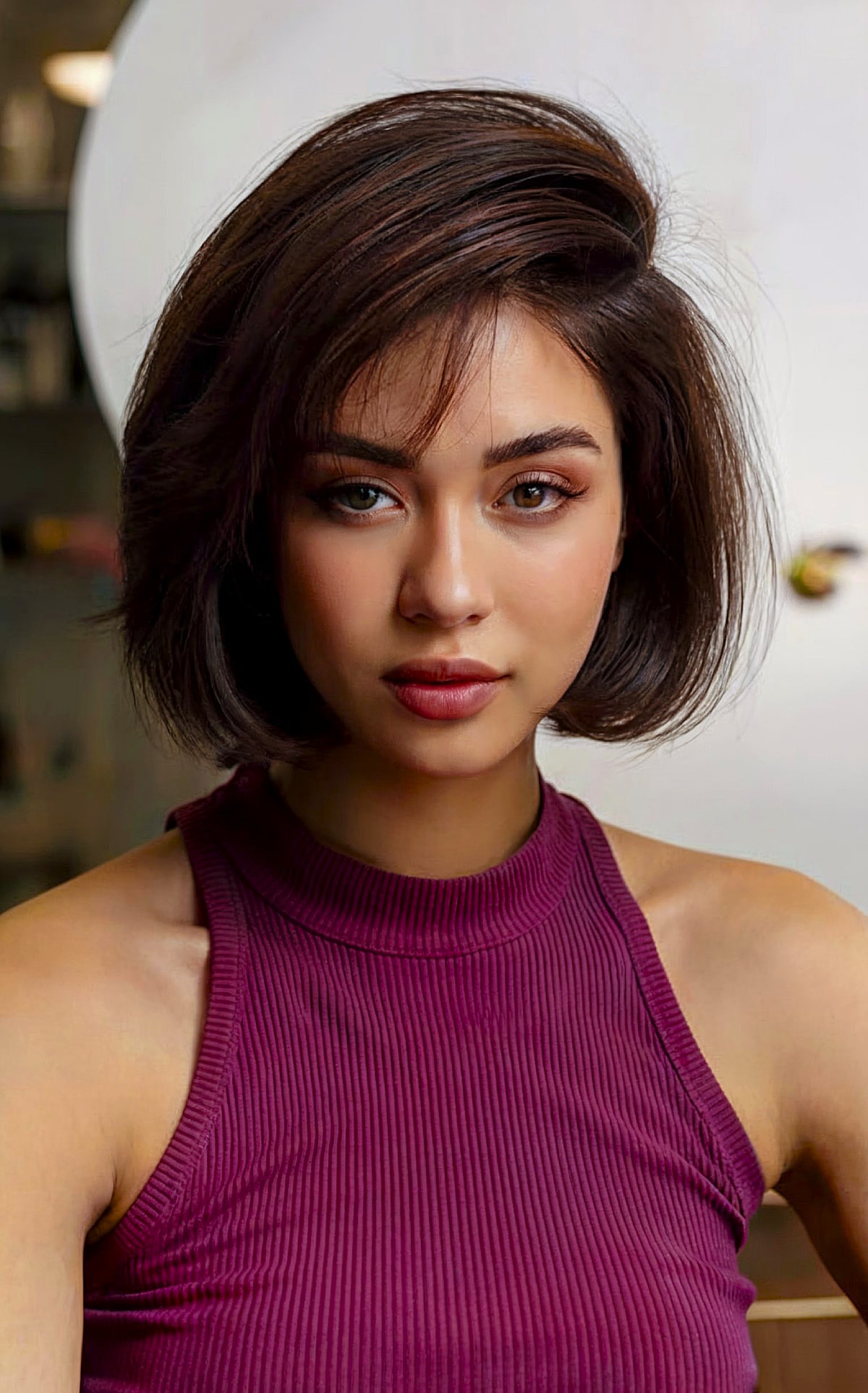 Chin-Length Bouncy Elegant Bob with Side Part