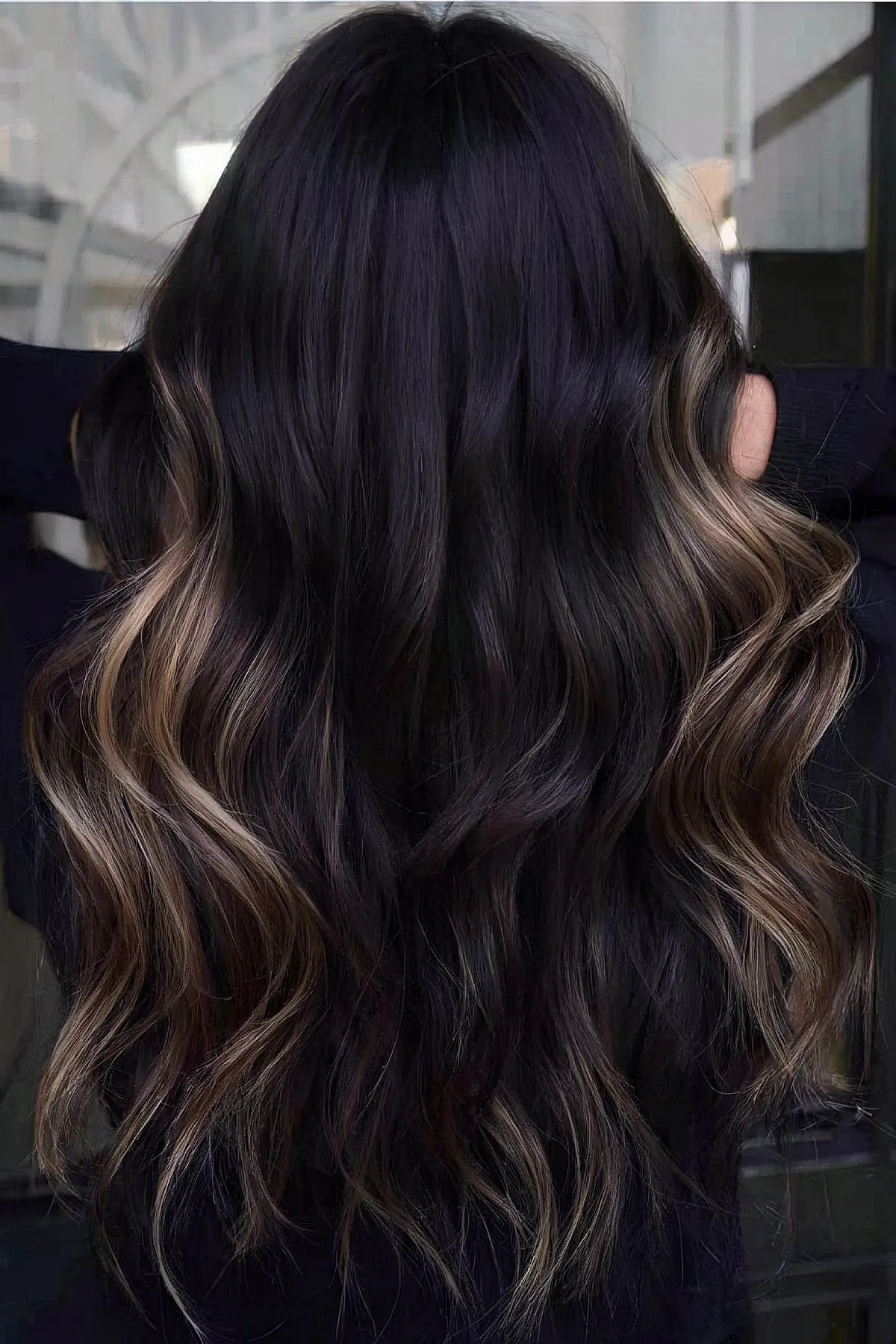 Elegant Partial Choco Caramel Balayage for Dark Tresses