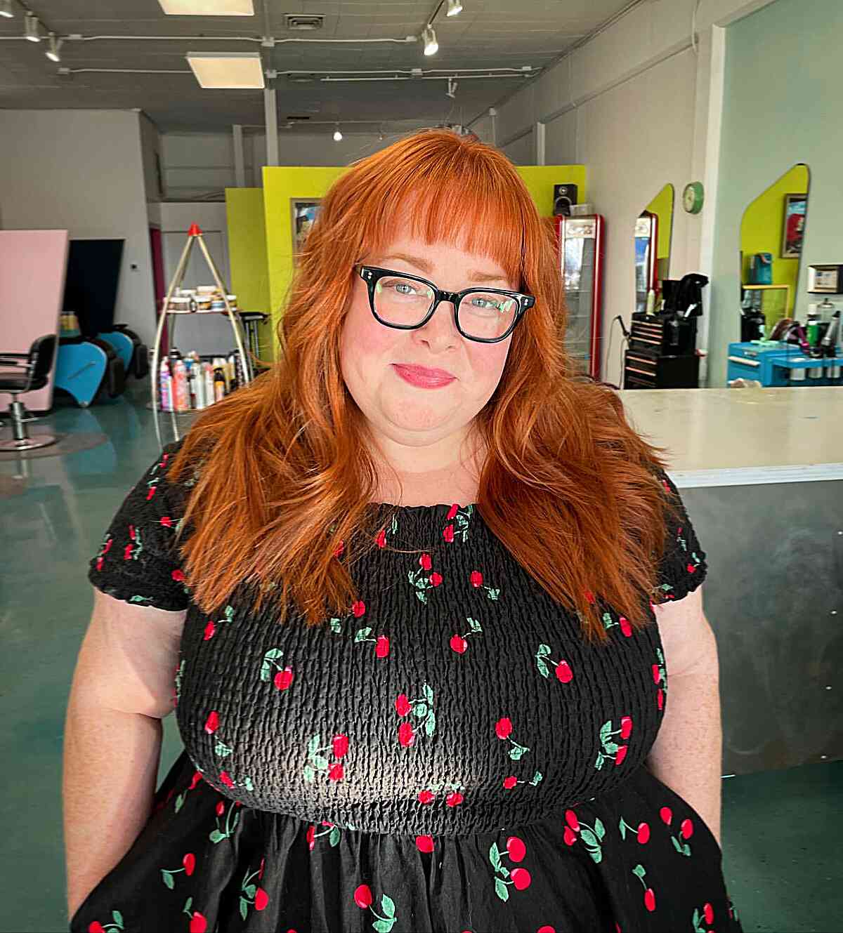 Elegant Copper Layers for ladies with double chins and glasses