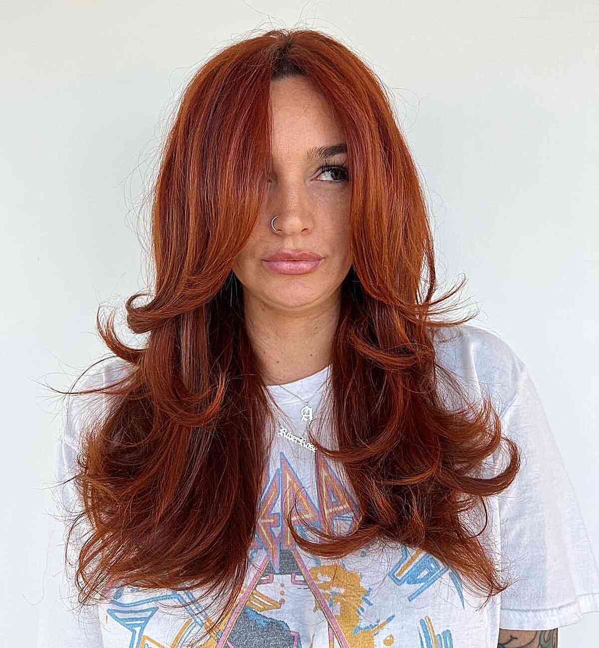 Elegant Layered Dark Auburn Butterfly Cut for Thick Hair