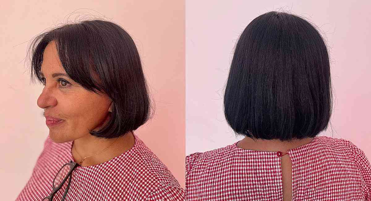 Wash-and-Wear Elegant Dark Brown Bob for Straight Locks for Women Over 50