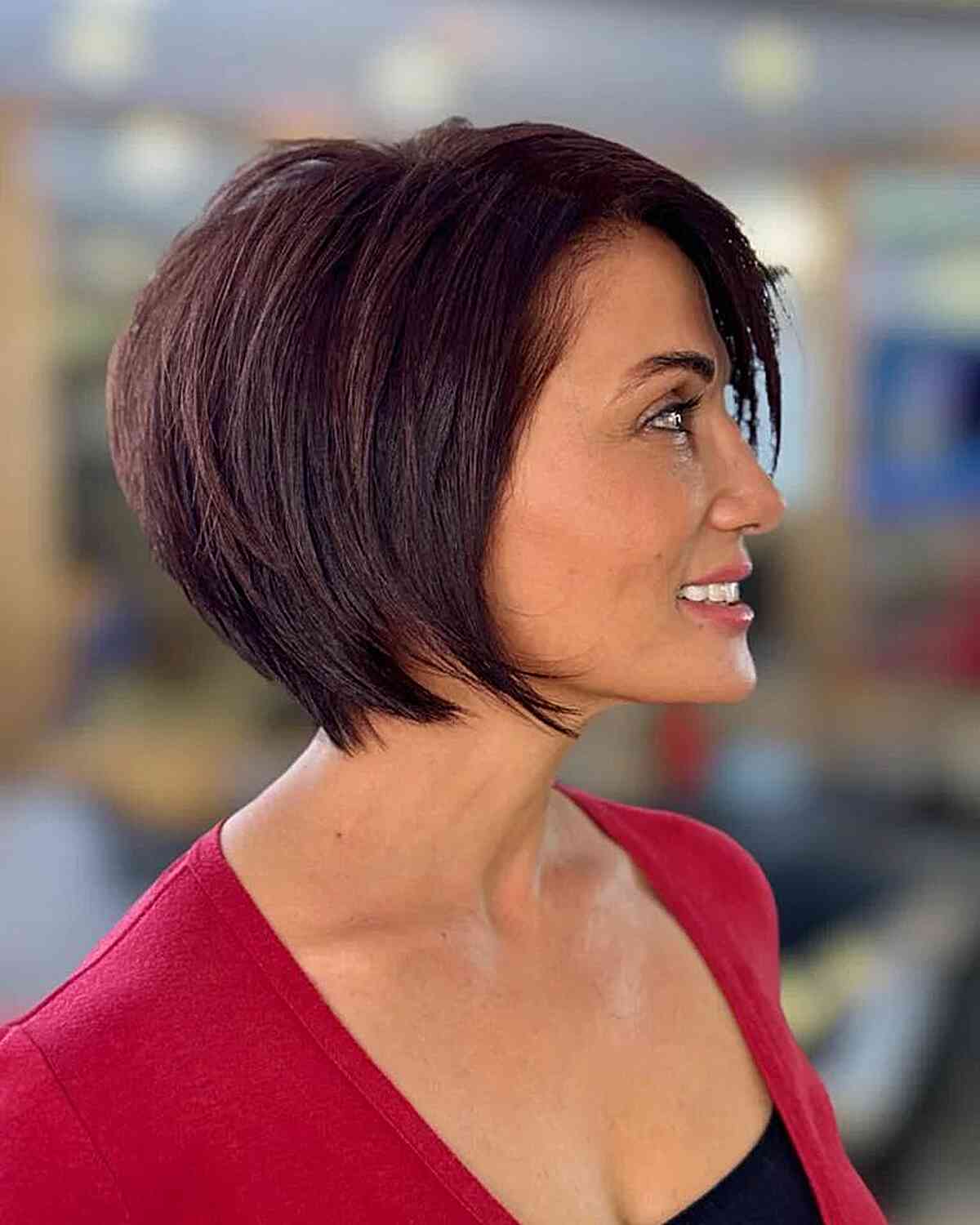 Elegant Dark Brunette Bob with Side Part for women over 40