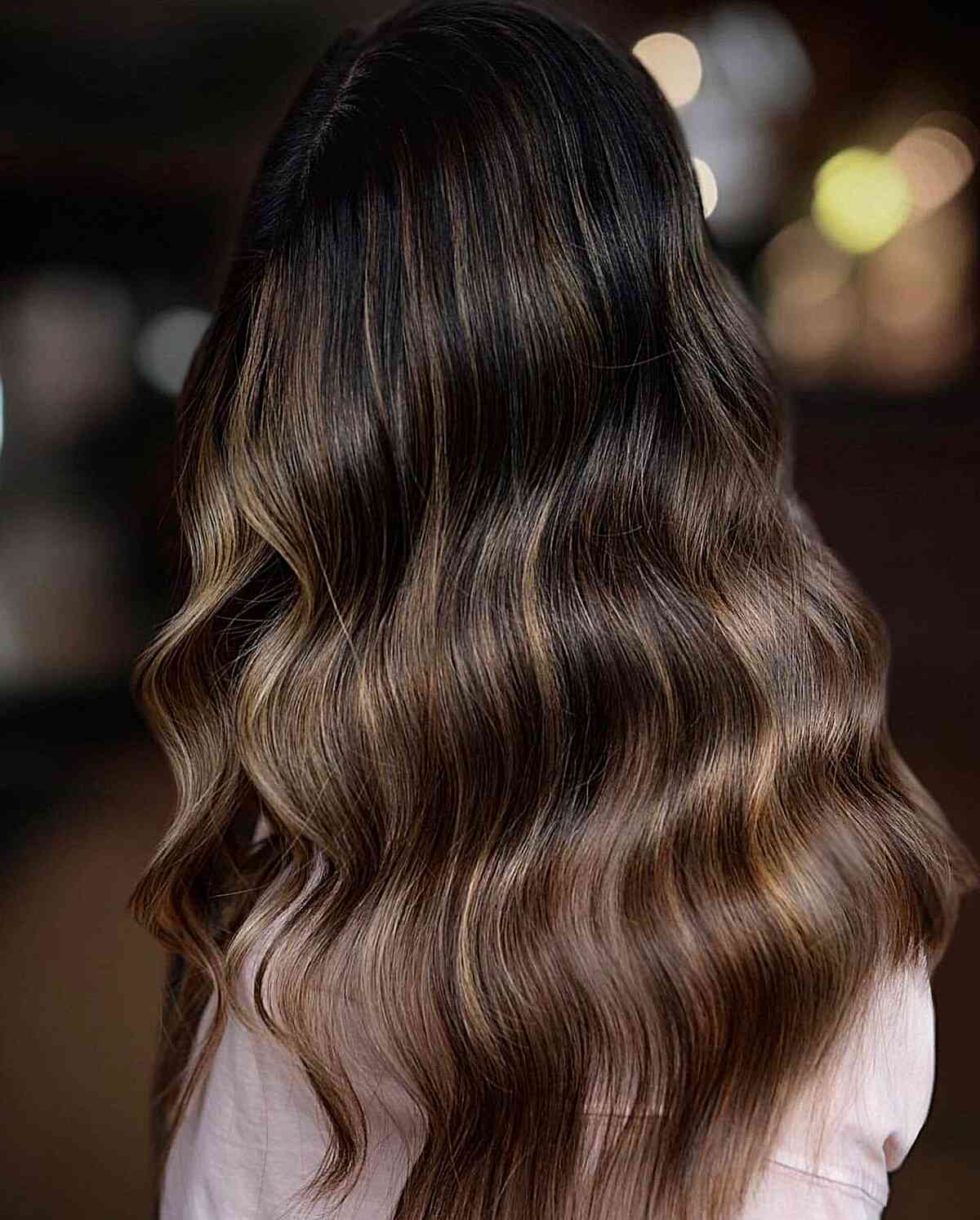Elegant Dark Brunette with Blonde Balayage Highlights
