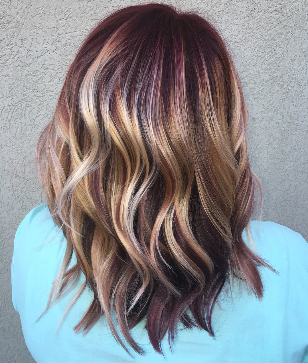 Elegant Dark Burgundy with Blonde Highlights