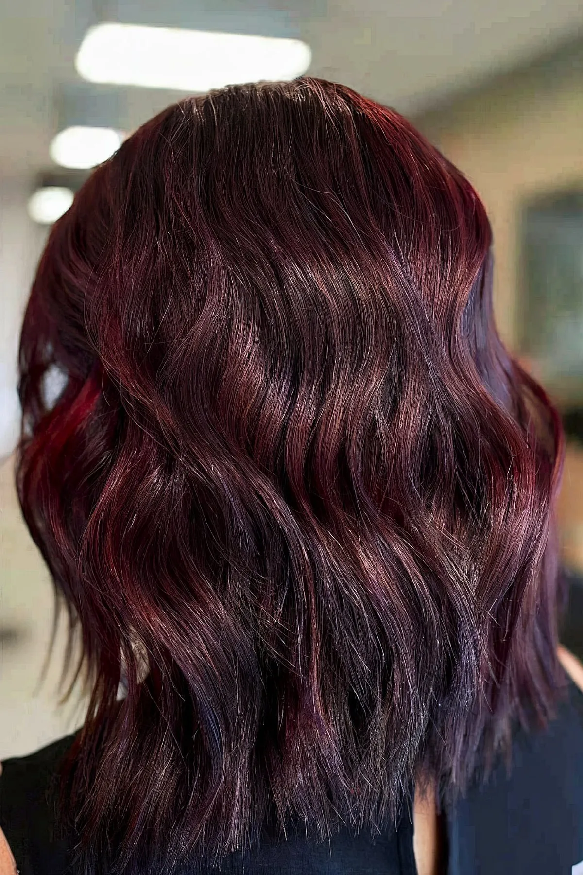Winter-Inspired Elegant Dark Crimson Balayage