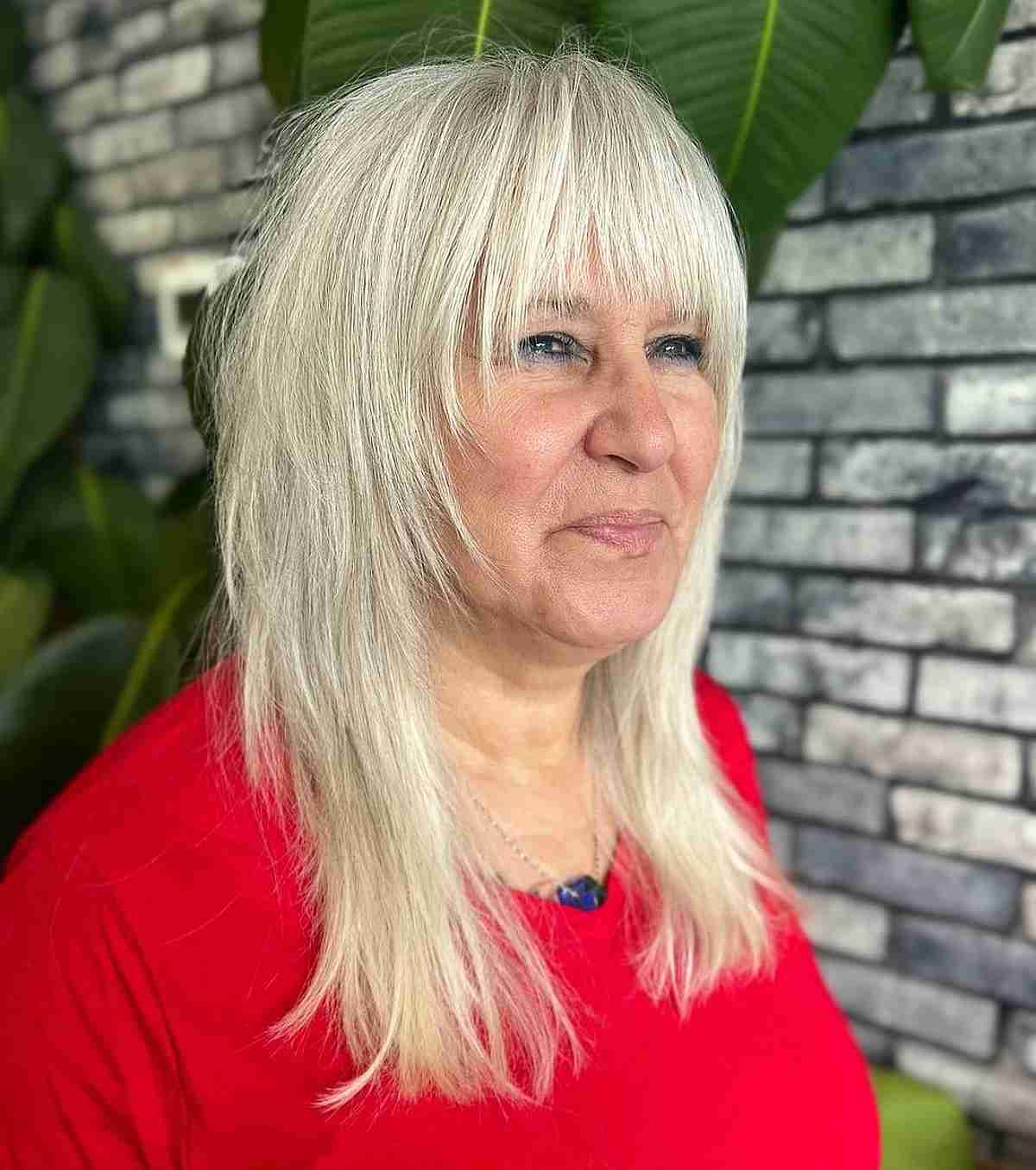 Straight Face-Framing Layers and Bangs for Senior Women