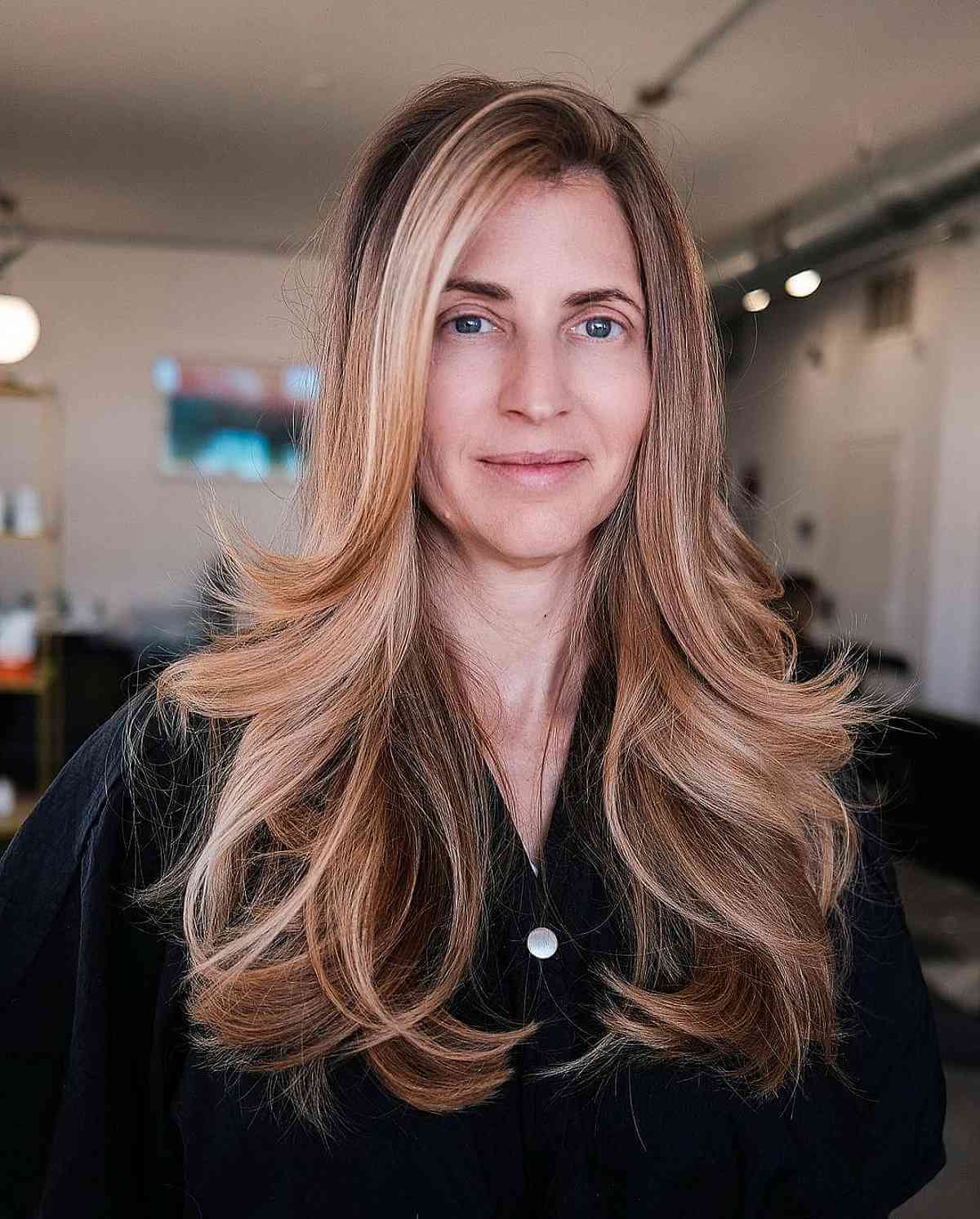 Elegant Feathered Layers for Thick Hair for ladies past 40