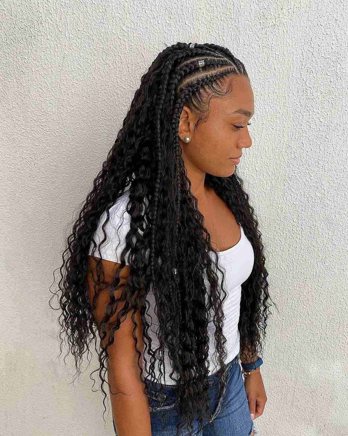 Elegant Ghana Braids with Cascading Curls