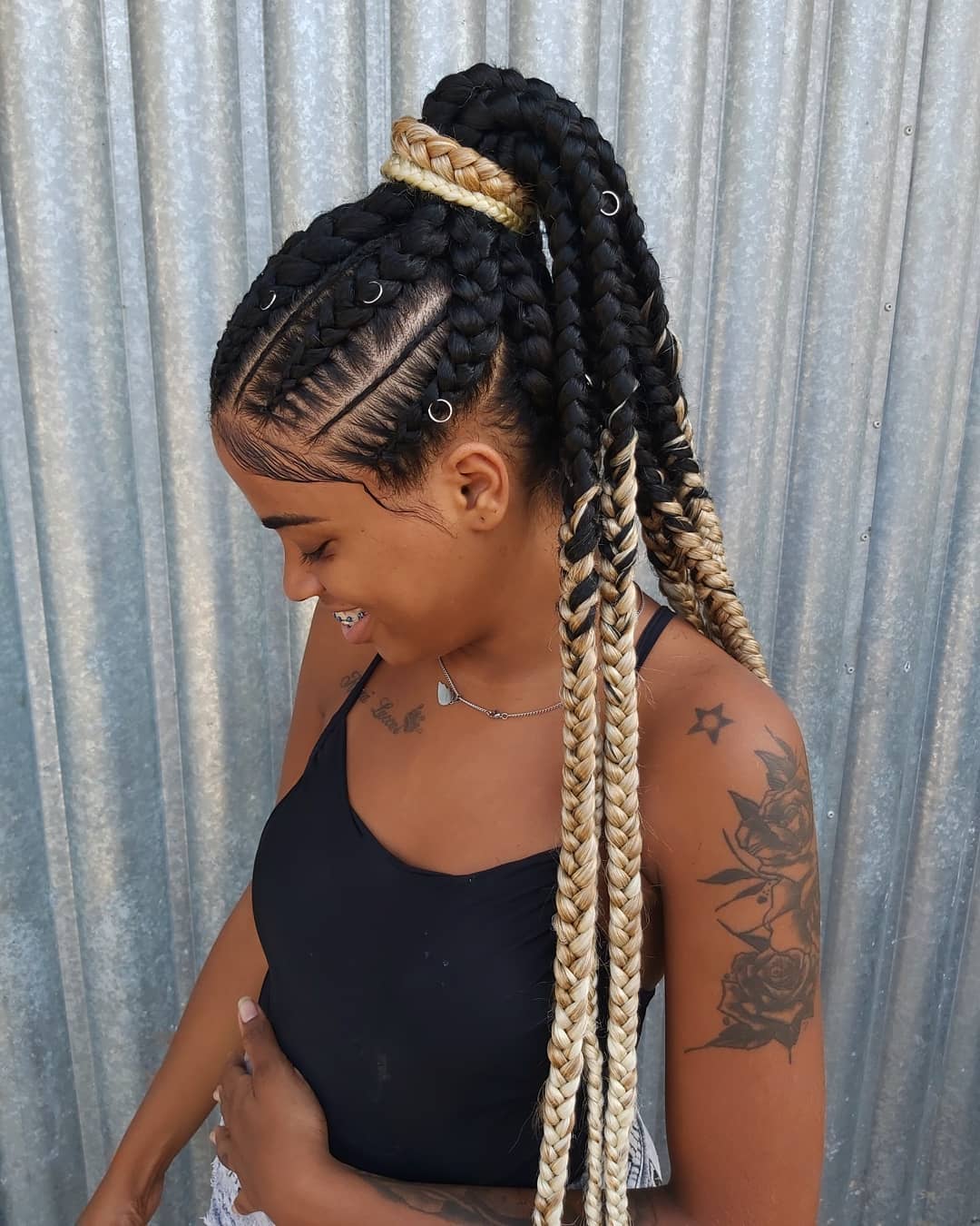 Elegant half updo ghana braids