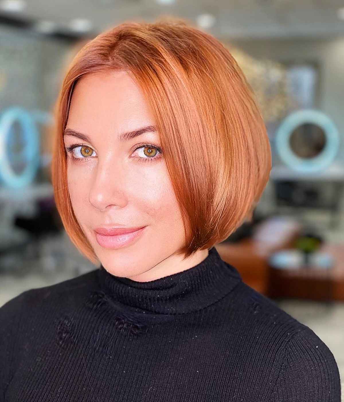 elegant jaw-length copper bob with sleek finish