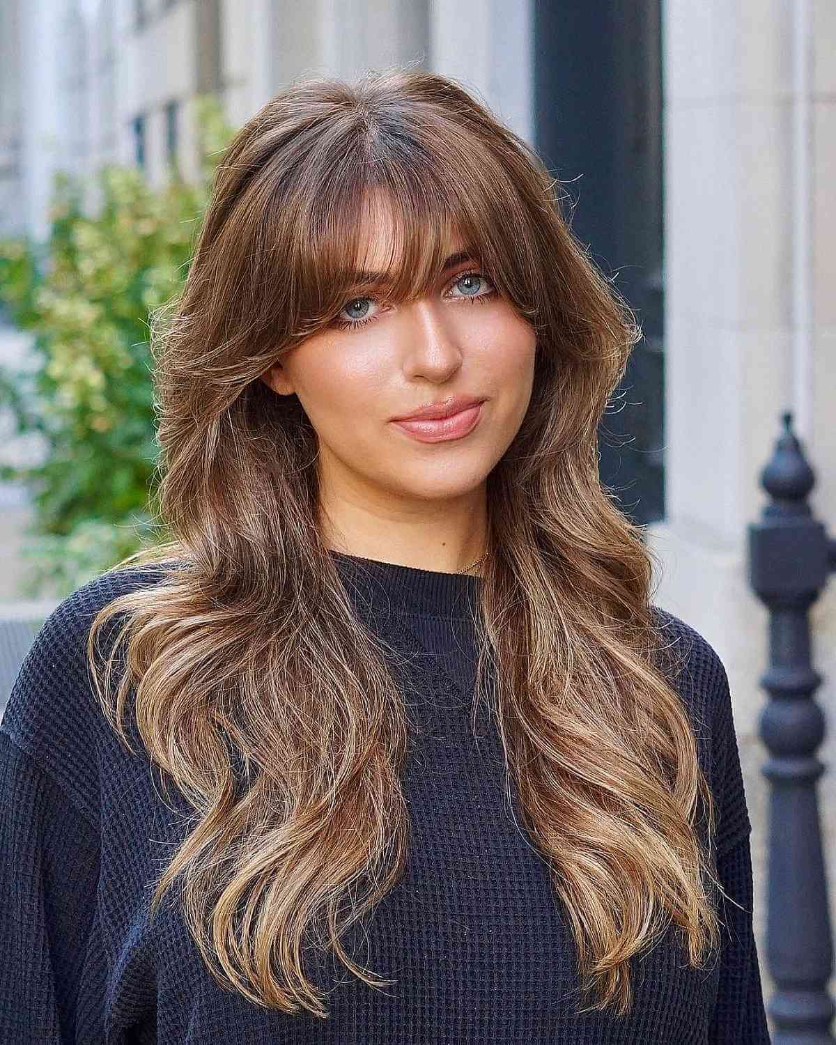 Elegant Light Brown Octopus Cut with Wispy Bangs