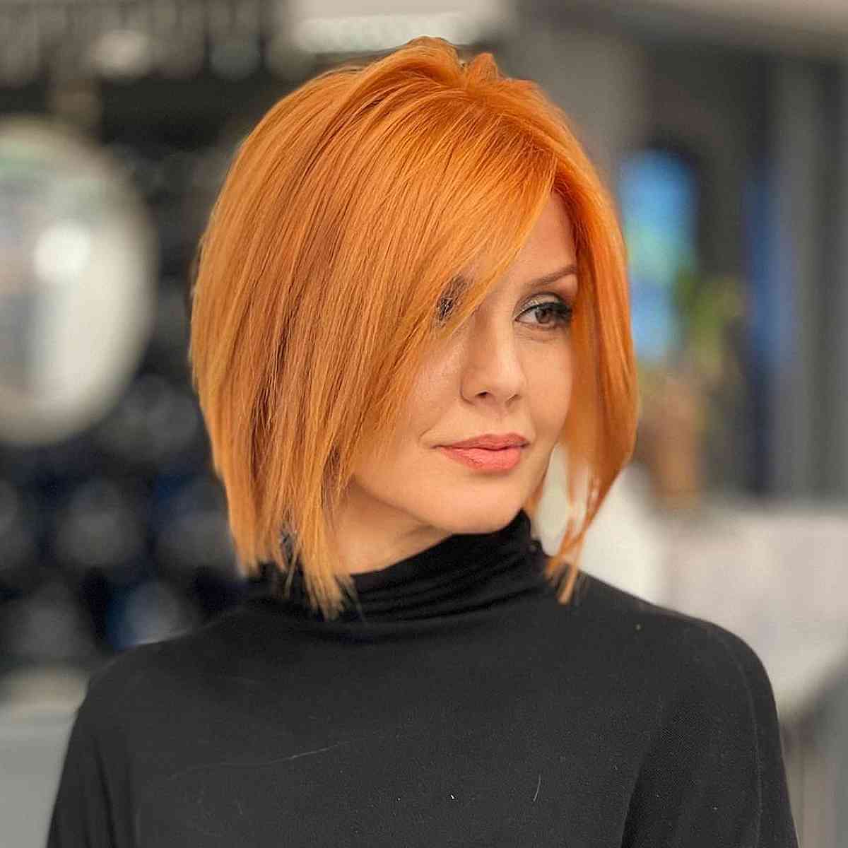 Elegant Long Bangs with Soft Layers on Bobbed Hair for Women Past 40