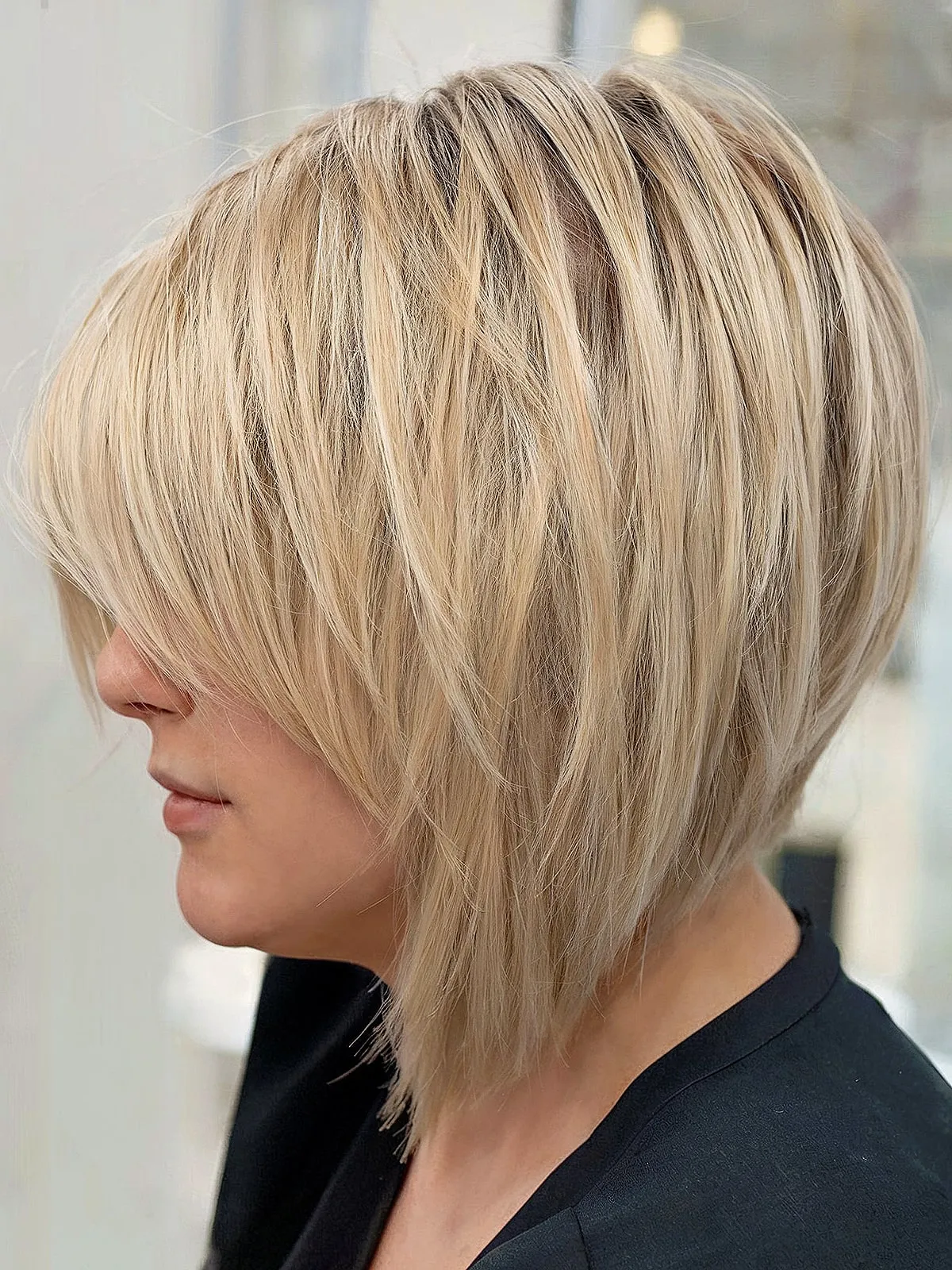 Elegant Long Graduated Bob with Side Bangs
