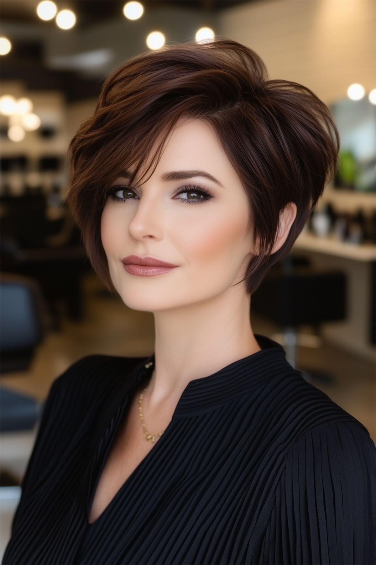 Elegant Long Layered Pixie Bob Cut