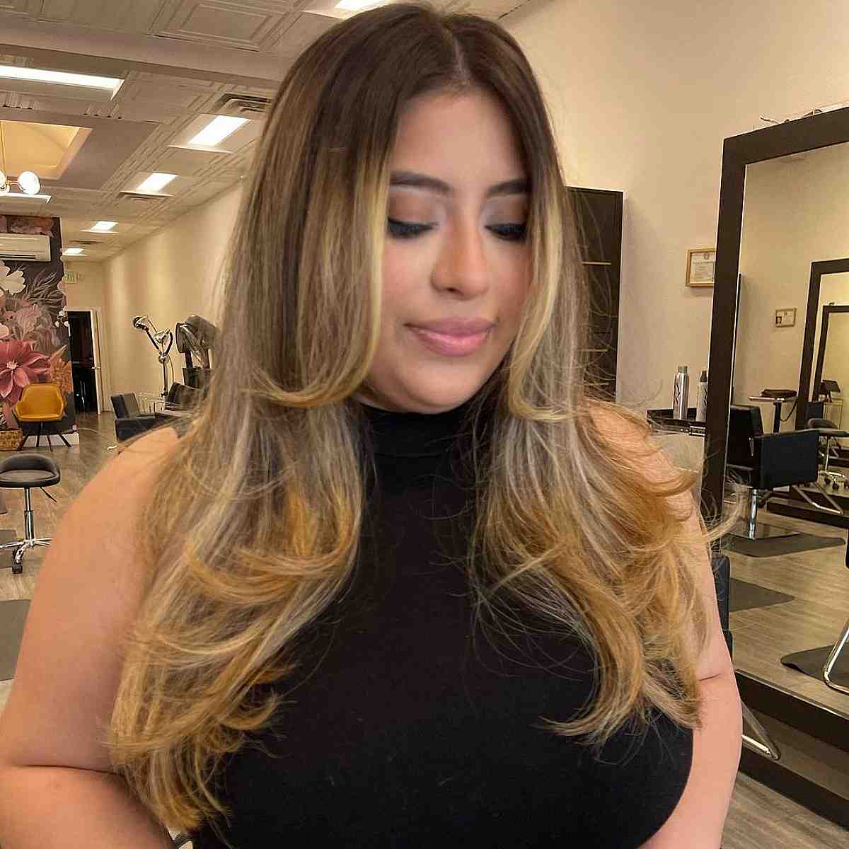 Elegant Long Layers with Soft Curtain Fringe