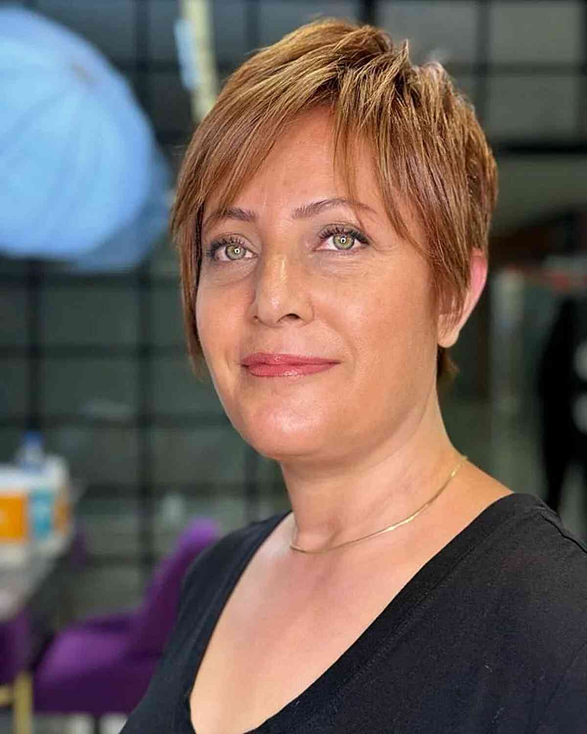 Elegant Long Pixie with Soft Side Bangs for Women Over 40