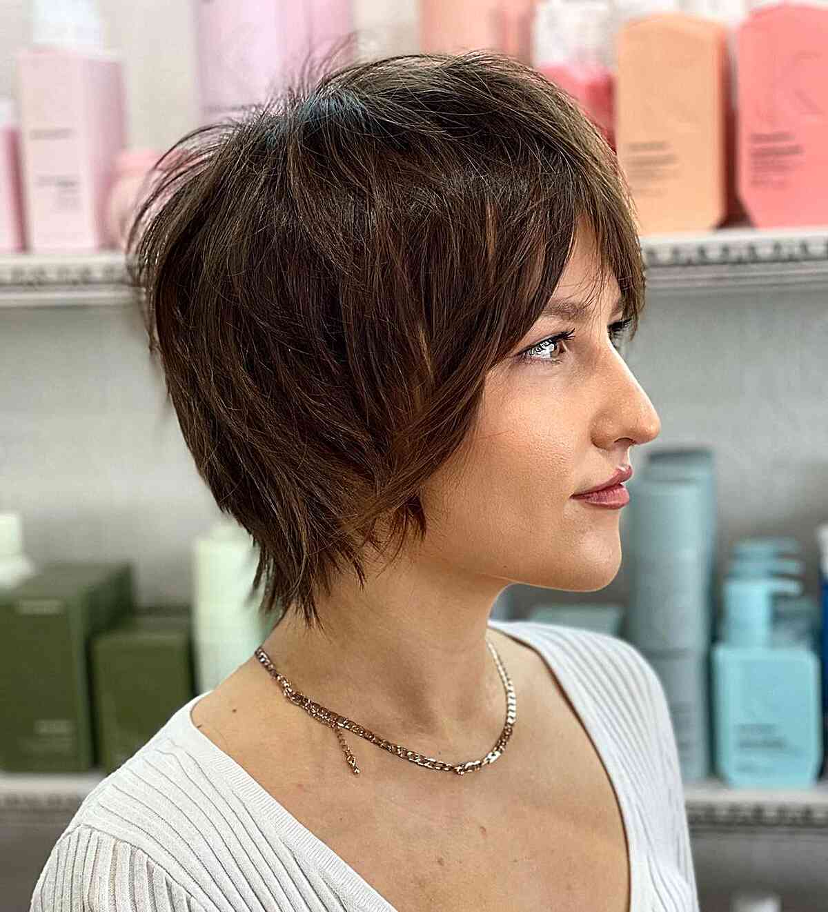 Stylish Long Shaggy Pixie Bob Cut for women with elongated faces
