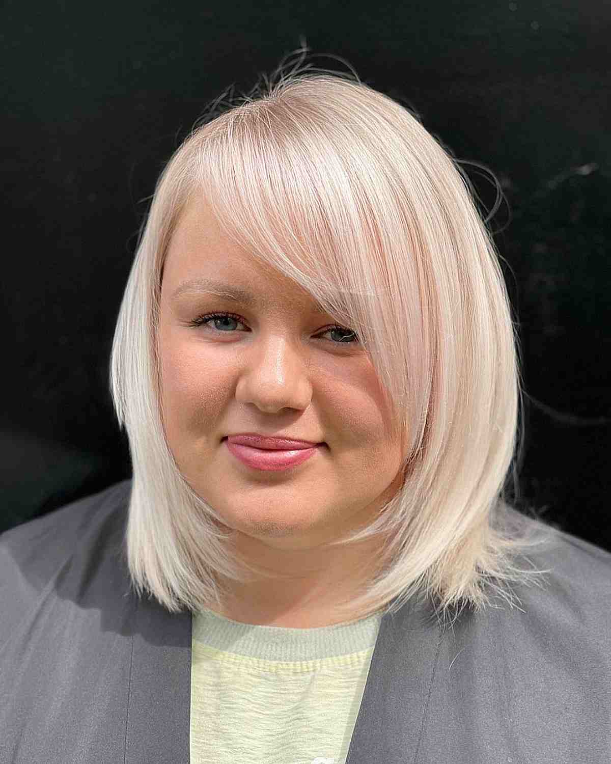 Stylish Long Side Bangs with Front Layers for Round Face Shapes