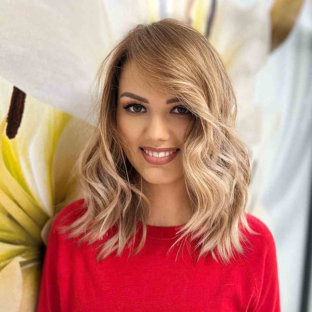 Elegant Long Side-Swept Bangs on Shoulder-Length Hair