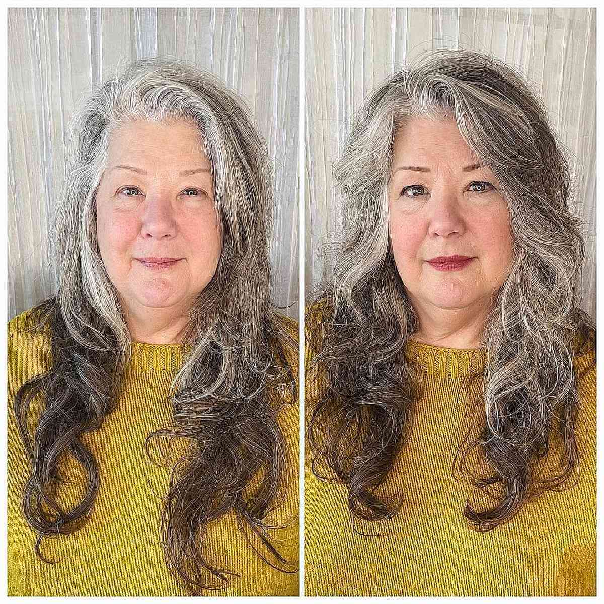 Stylish Long Layered Waves with a Side Part