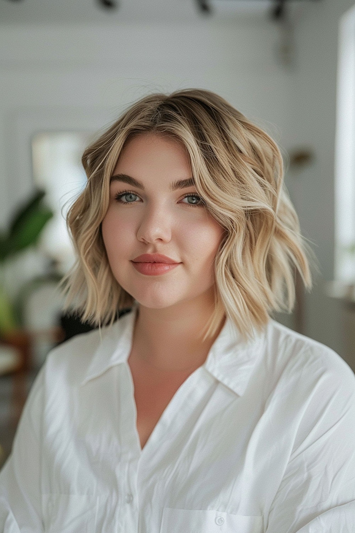 Short Wavy Bob for women with a round face