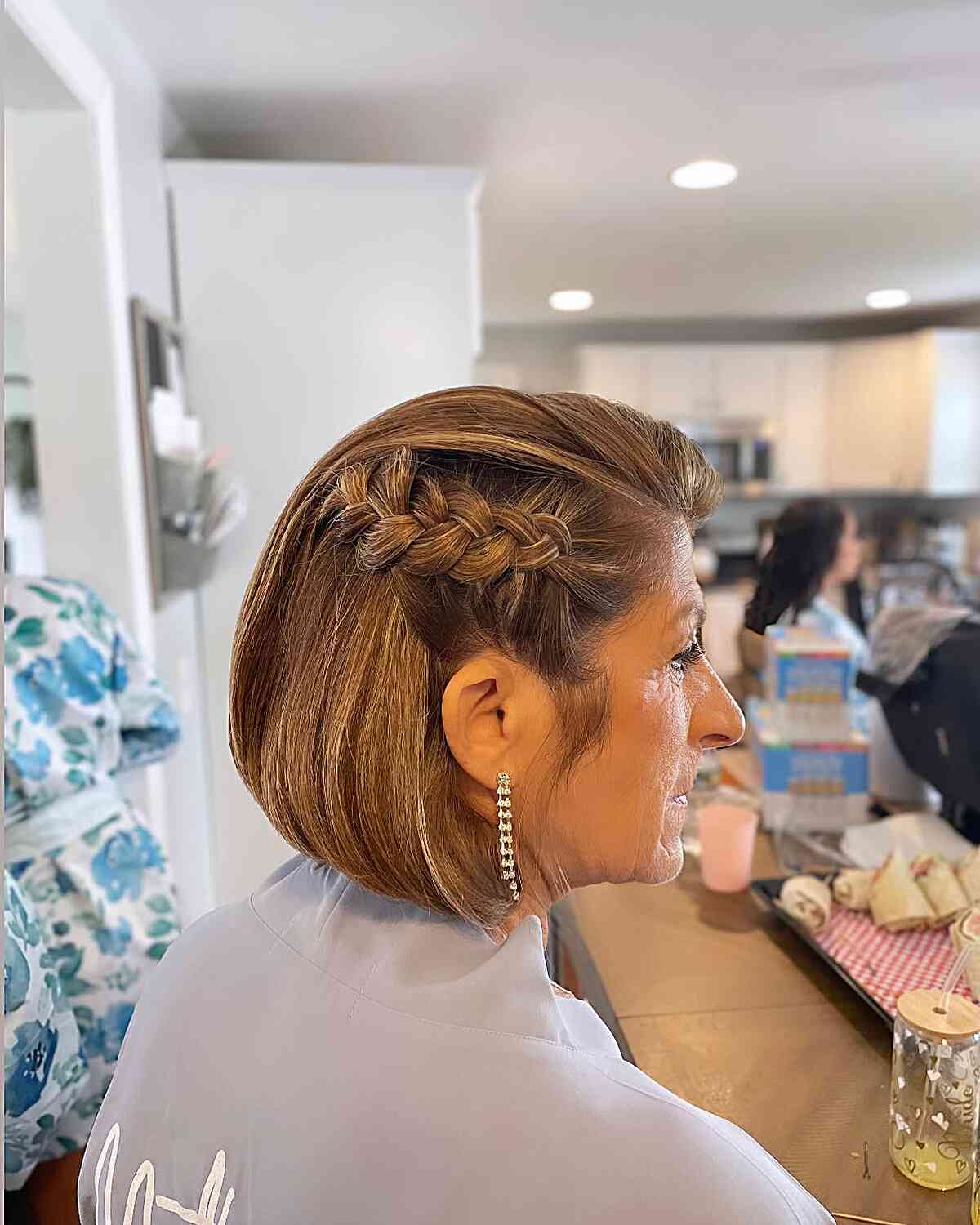 Elegant Side Braid for Mother of the Groom with Short Bob Cut