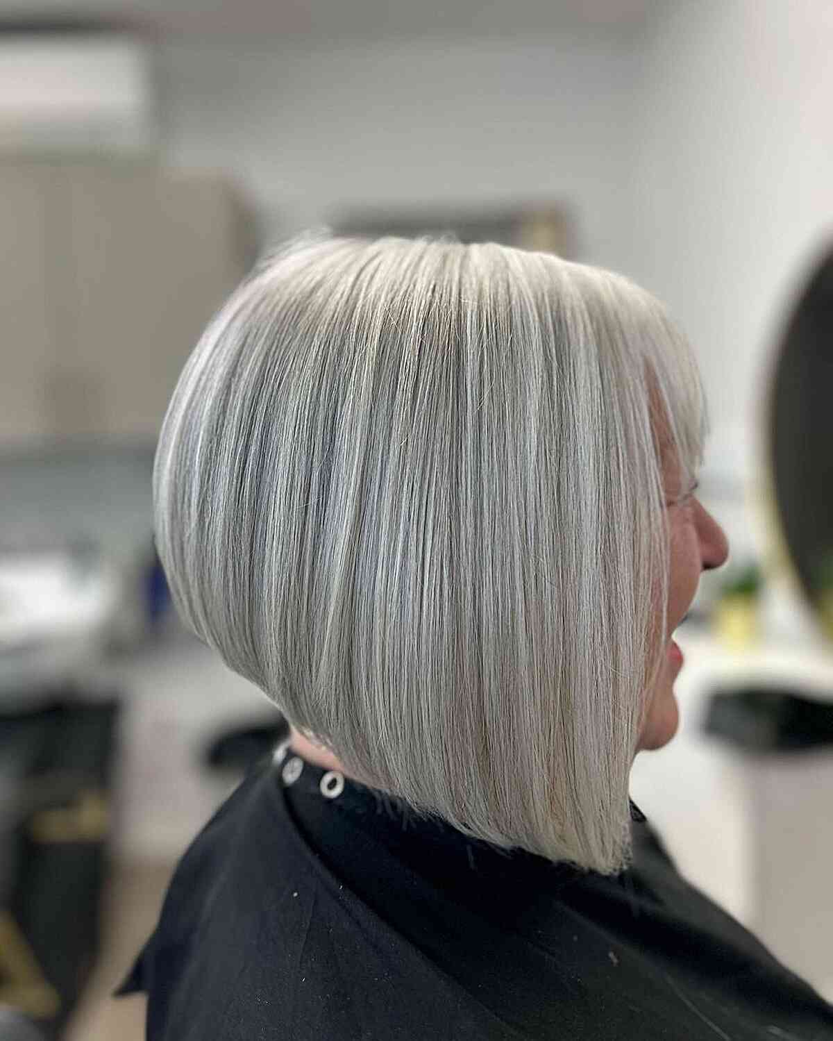 Elegant Silver Inverted Medium-Short Bob for Women Over 60