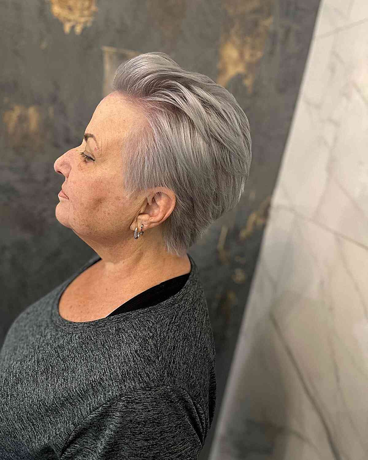 Elegant Silver Long Pixie for older women over 70