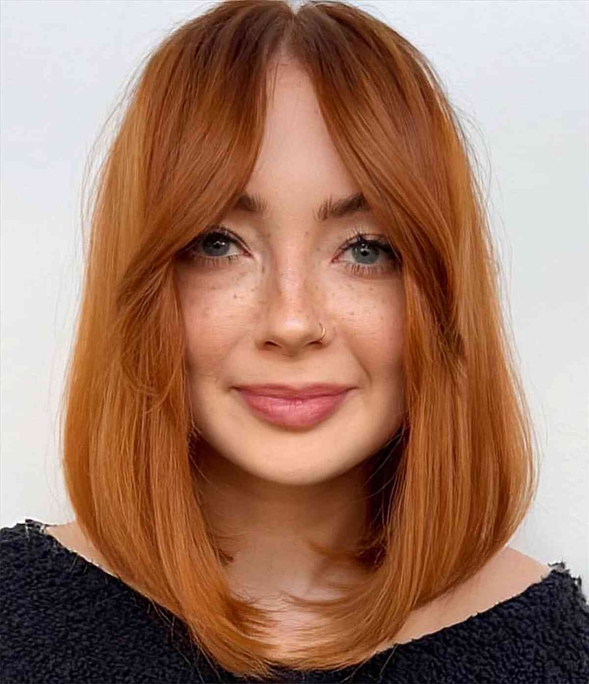 Elegant Soft Straight Bob with Extended Curtain Fringe