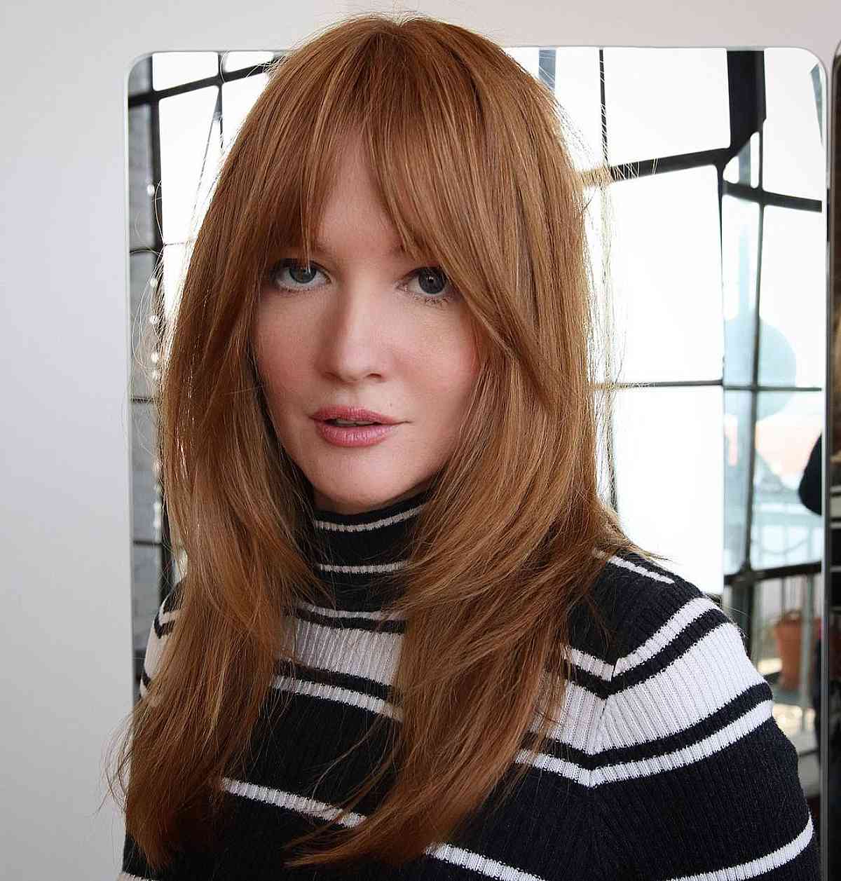 Elegant Straight Bangs with Framing Layers for Summer