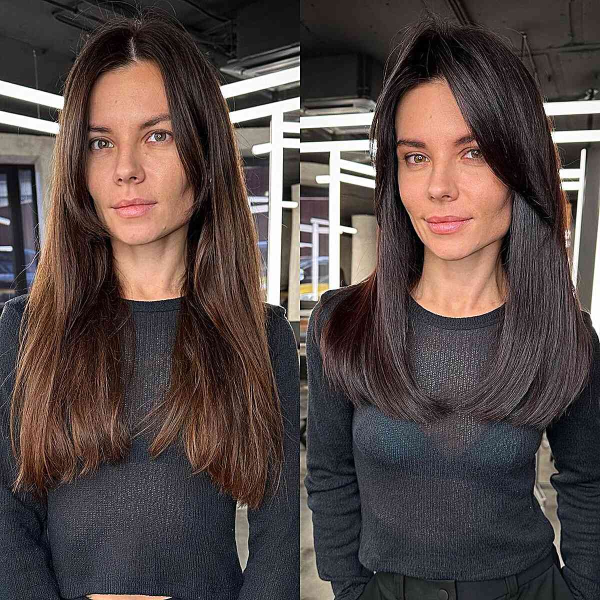 Elegant Straight Hairstyle Featuring a Side Part