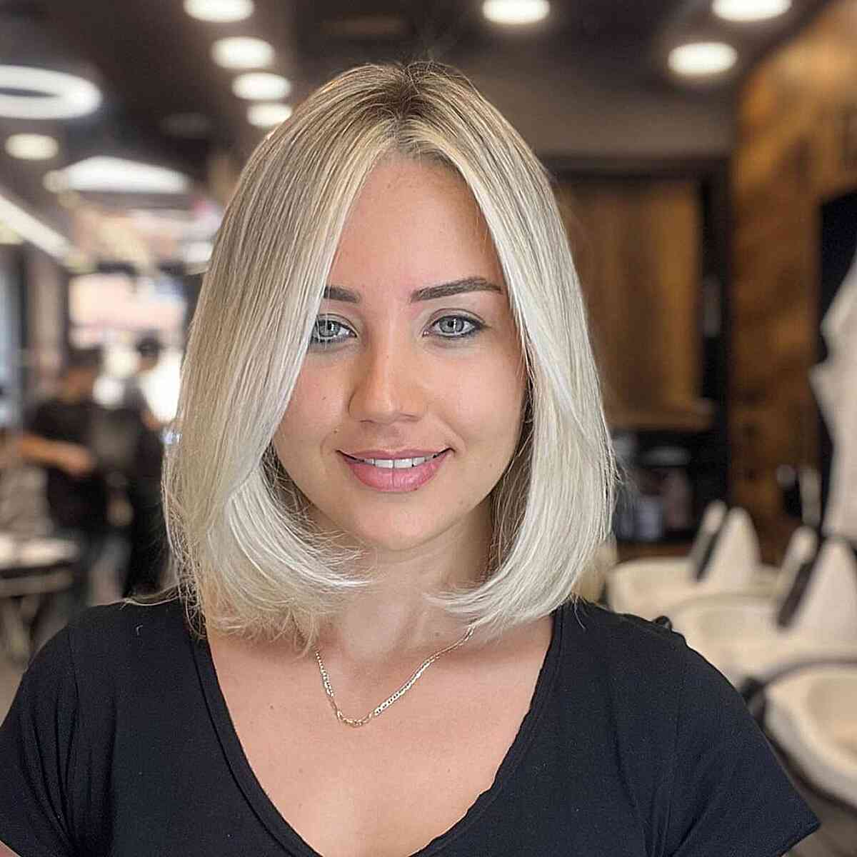 Elegant Straight Rounded Long Bob Hairstyle